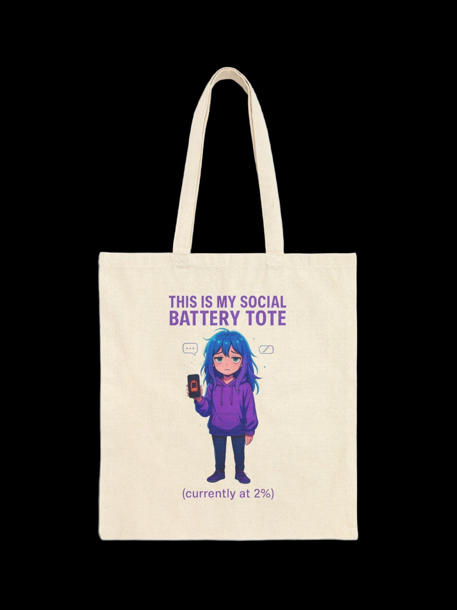 Social Battery Tote Bag Funny Anime Girl Introvert Gift for Shy People and Low Energy Days