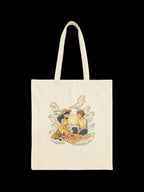 Anime Picnic Couple Tote Bag Romantic Aesthetic Date Art Cute Black Canvas Bag Gift for Anime Fans and Nature Lovers