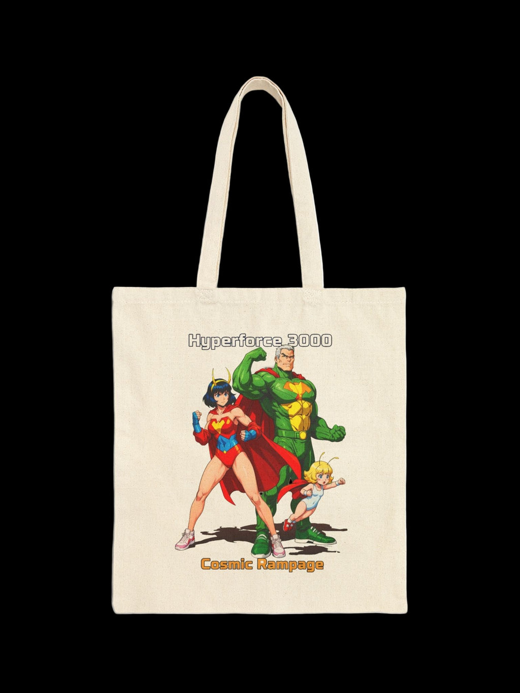 Hyperforce 3000 Tote Bag — Retro Comic Anime Heroes | Reusable Canvas Tote | Superhero Gift for Fans & Cosplayers