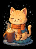 Cozy Cat Cocoa Tote Bag,  Cute Anime Orange Tabby with Hot Cocoa & Snowflakes