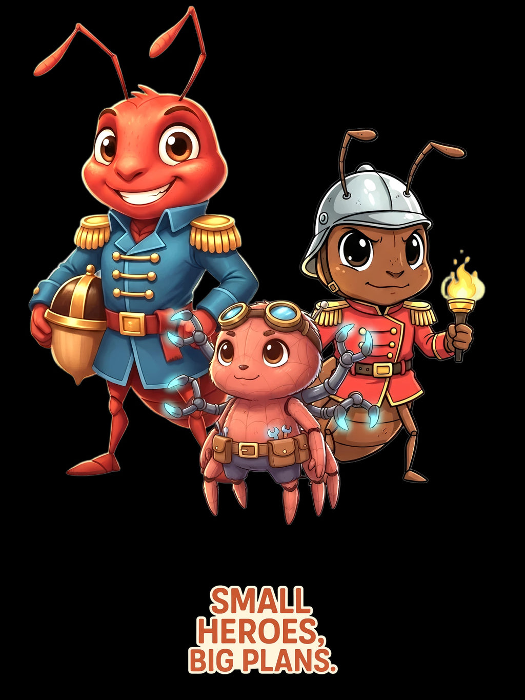 Small Heroes Big Plans Tote Bag, Cute Whimsical Ant Trio, Eco Tote, Funny Anime Inspired Gift for Readers Teachers Moms Epic Anime Apparel