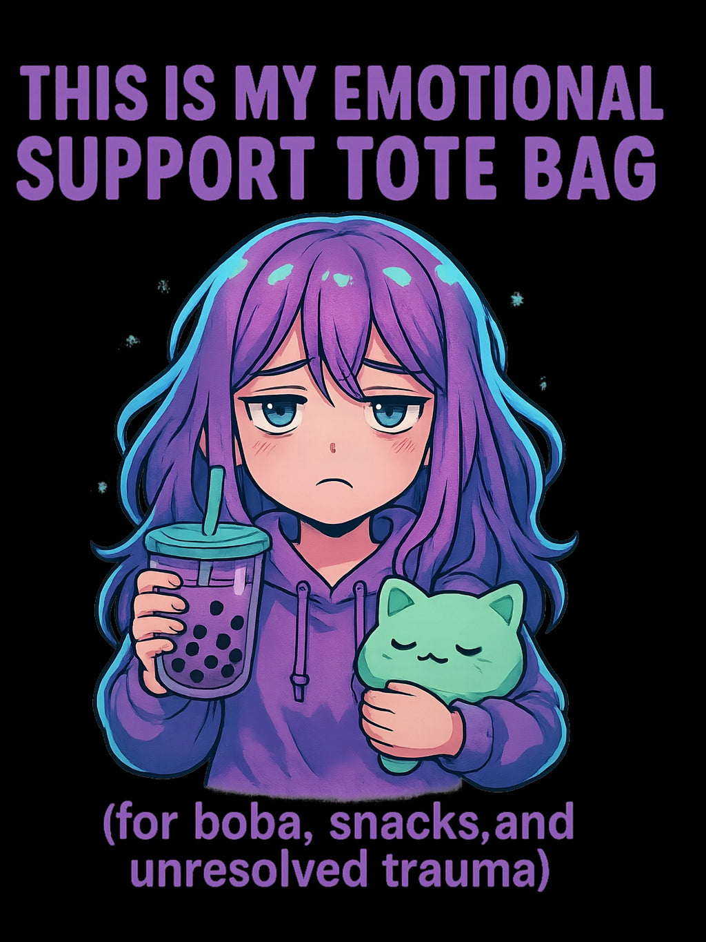 Sad Anime Girl Tote Bag Aesthetic Japanese Art Style Emotional Support Boba Gift Cute Kawaii Streetwear Accessory