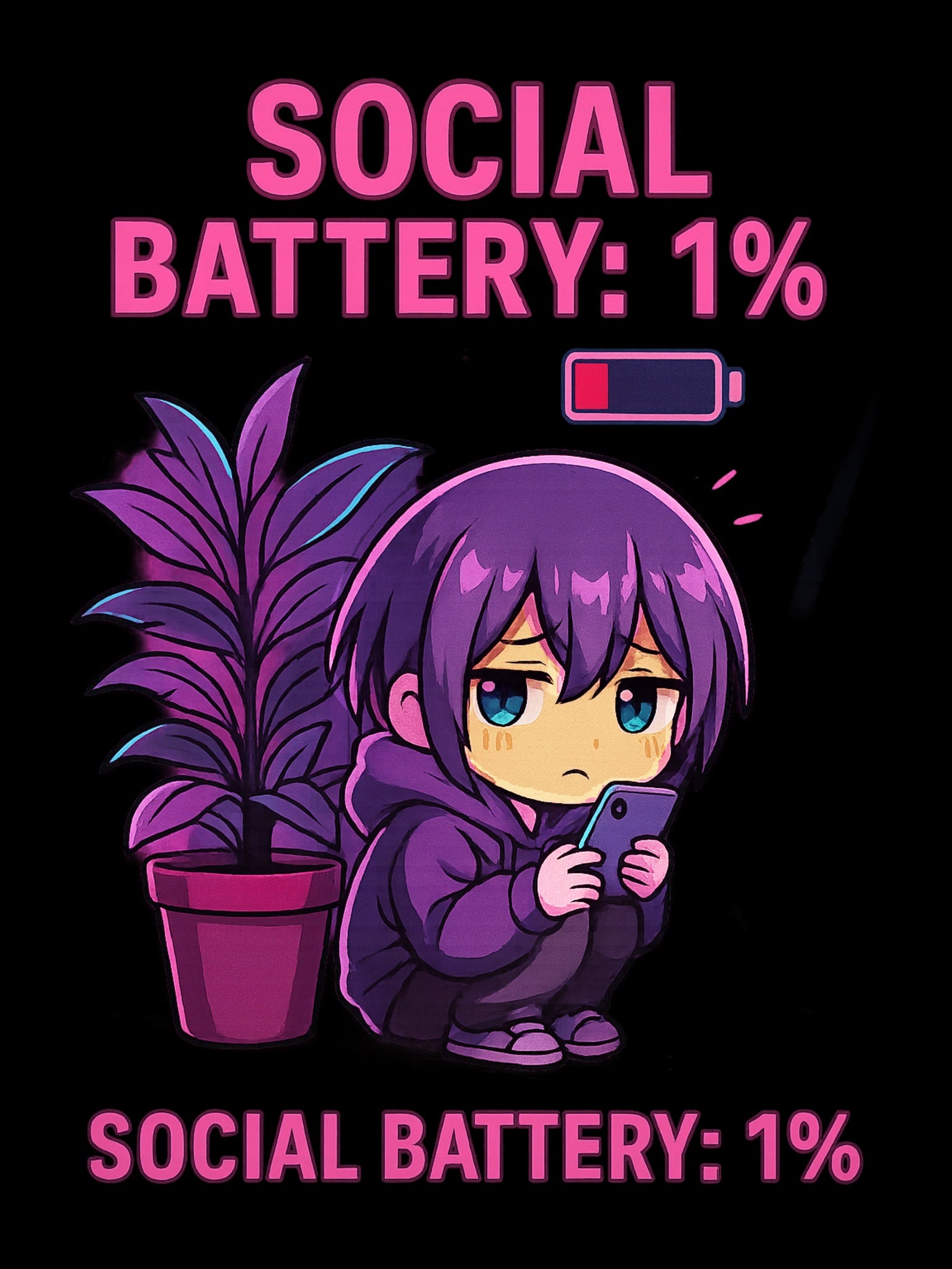 Social Battery 1 Percent Shirt Cute Anime Introvert Tee Funny Kawaii Chibi T Shirt for Low Energy Days Cozy Gift Idea