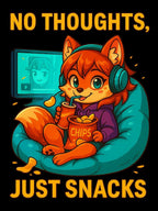 No Thoughts Just Snacks Shirt Anime Gamer Fox Tee Cozy Snack Time Kawaii Cute Gift for Anime Lovers and Coders