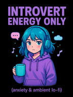 Introvert Energy Only Shirt, Cute Anime Girl with Hoodie & Lo-Fi Vibes | Cozy Ambient Anxiety Tee | Gamer Gift | Epic Anime Apparel