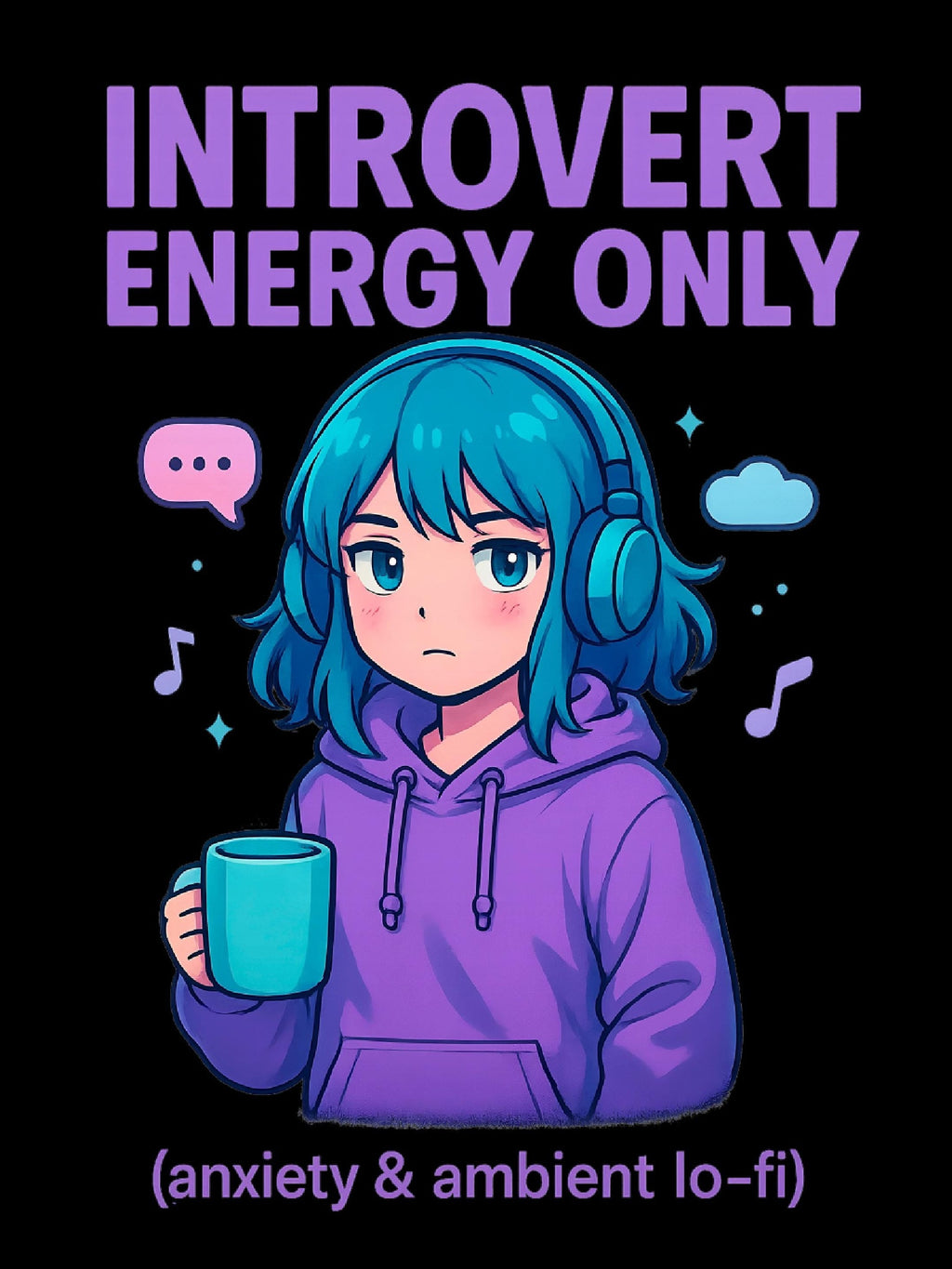 Introvert Energy Only Tote Bag Funny Lo-Fi Anime Girl Anxiety Gift for Shy People and Chill Vibes Fans