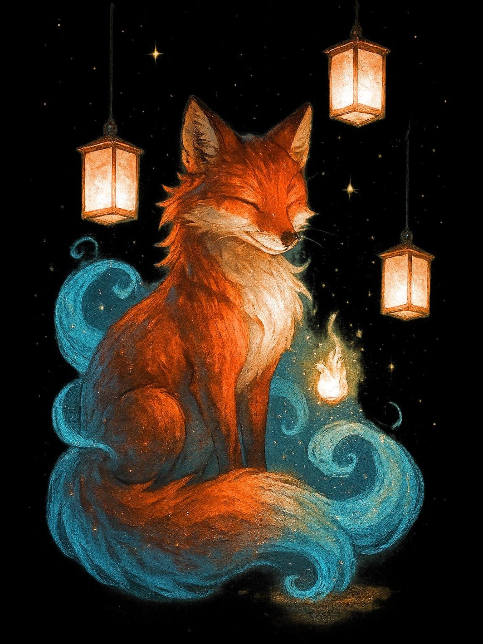 Fox Lantern Spirit Sweatshirt Cozy Fantasy Japanese Animal Art Gift for Nature Lovers and Anime Fans
