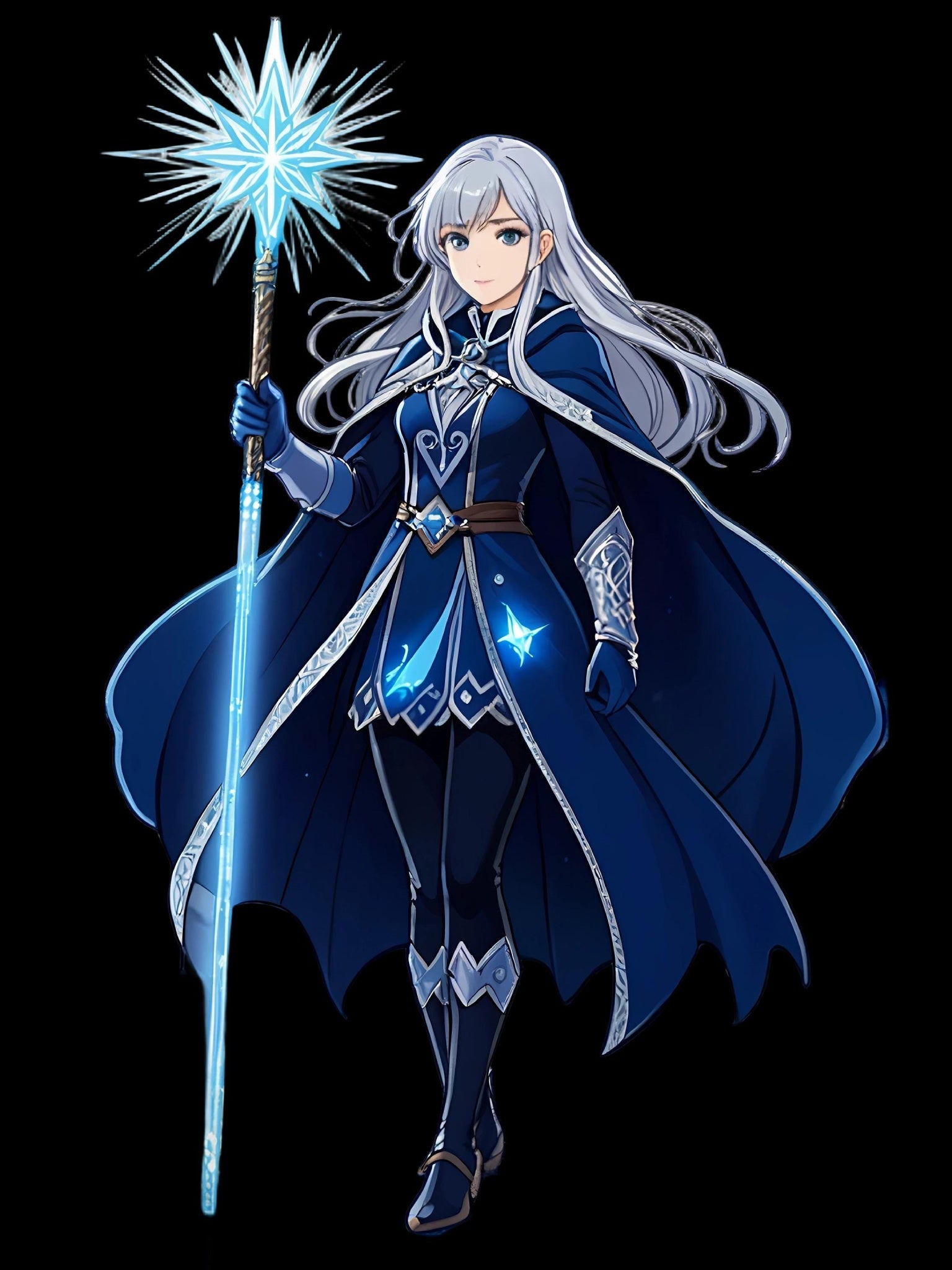 Ice Sorceress Anime Sweatshirt Blue Magic Glow Fantasy Mage Gift for Anime Fans Winter Streetwear Gamer Apparel Epic Anime