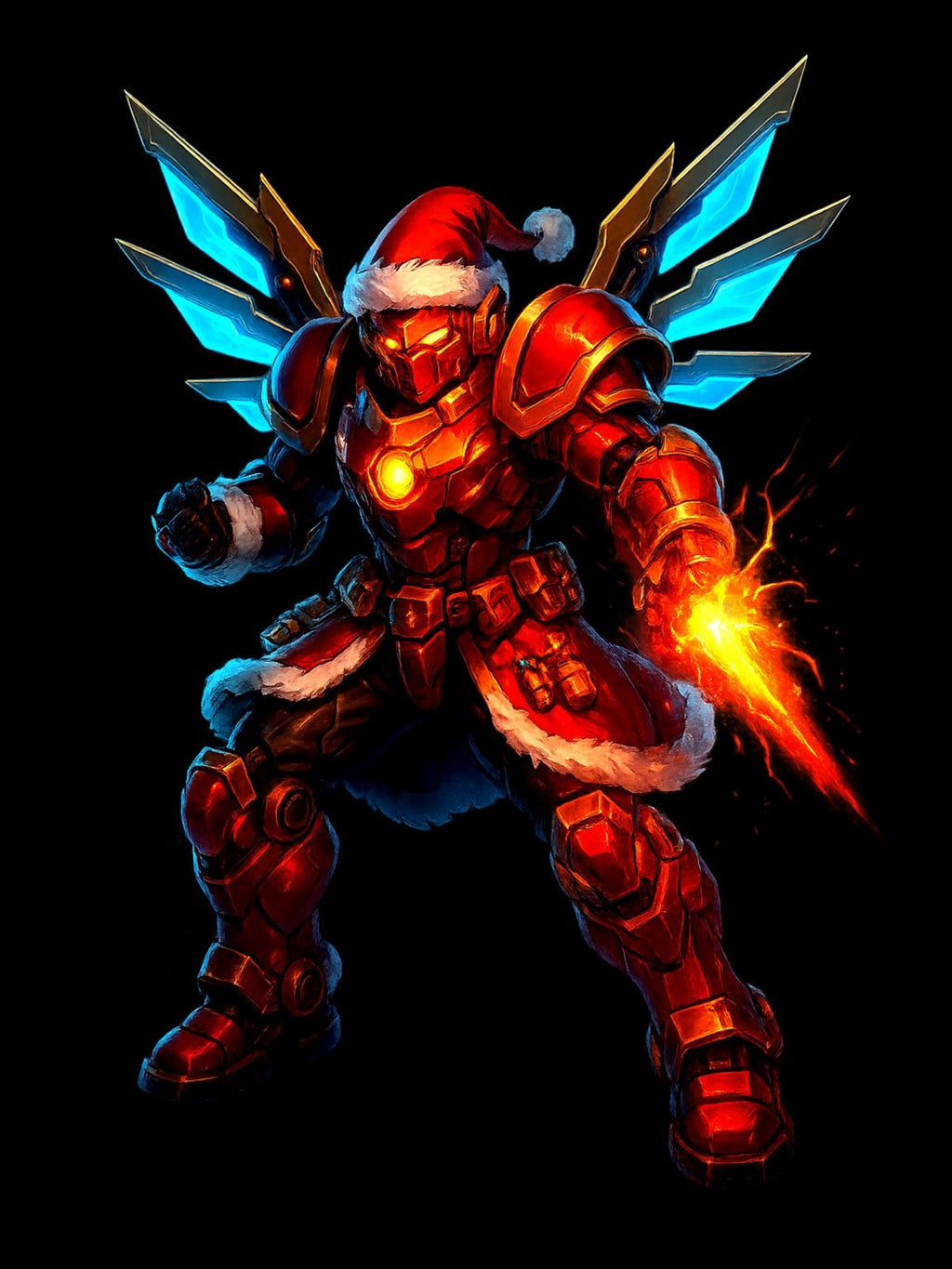 Anime Cyber Santa Sweatshirt Neon Warrior Christmas Hoodie Futuristic Fire Armor Gift for Gamers and Anime Fans