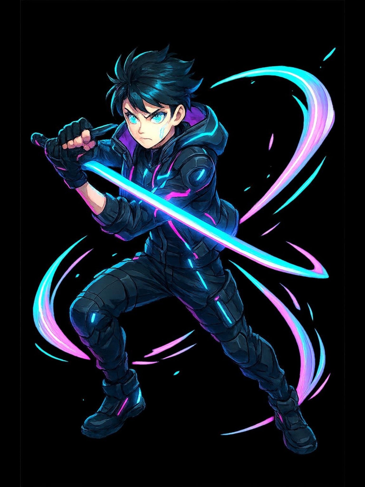 Cyberpunk Anime Boy Sweatshirt Neon Blade Streetwear Futuristic Techwear Gift for Gamers and Anime Fans