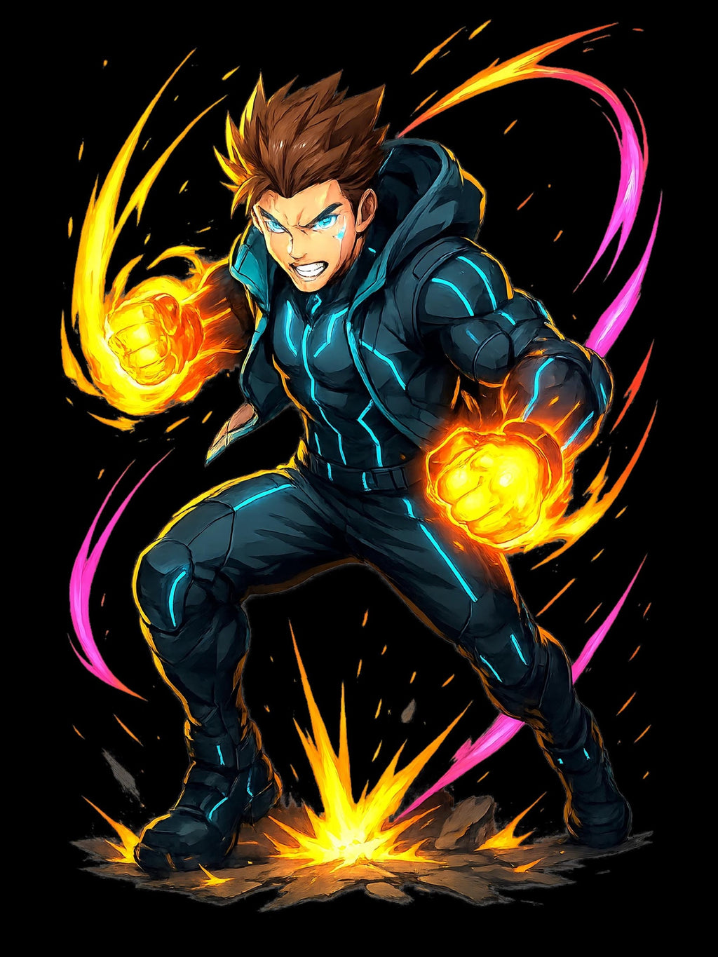 Anime Fire Power Sweatshirt Neon Glow Streetwear Futuristic Techwear Gift for Gamers and Anime Fans