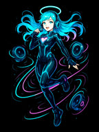 Cyberpunk DJ Girl Sweatshirt Blue Neon Anime Streetwear Futuristic Techwear Gift for Gamers and Music Lovers