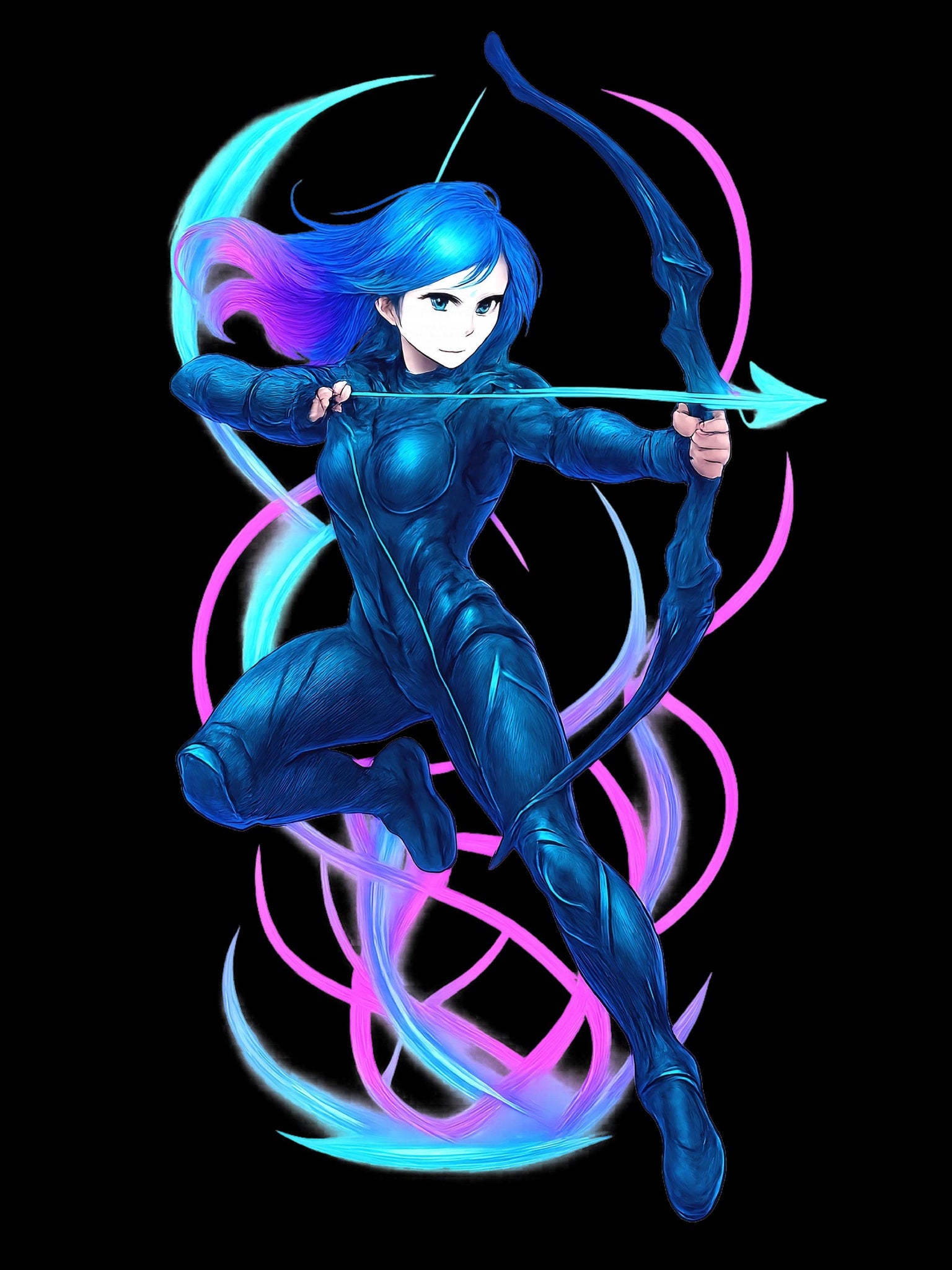 Neon Archer Anime Girl Sweatshirt Cyber Glow Streetwear Gift for Gamers and Anime Lovers