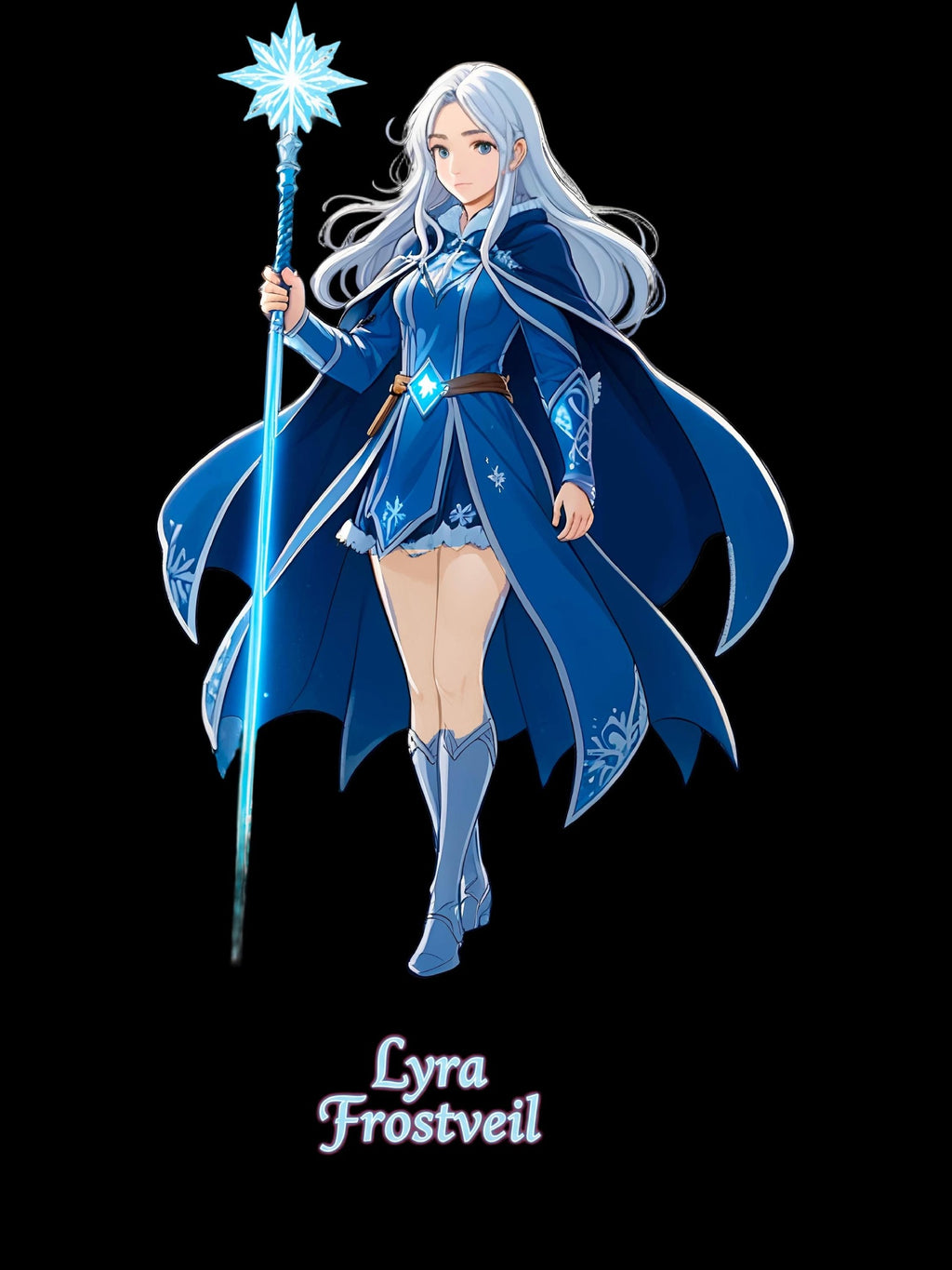 Lyra Frostfeil Ice Sorceress Anime Sweatshirt Royal Blue Magical Girl Frost Mage Gift for Anime Fans Fantasy Streetwear Winter Gamer Apparel