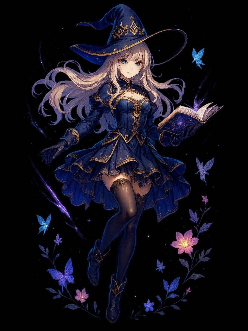 Anime Witch Girl Sweatshirt Purple Magic Butterfly Design Cozy Kawaii Fall Witchcore Gift for Anime Lovers and Gamers