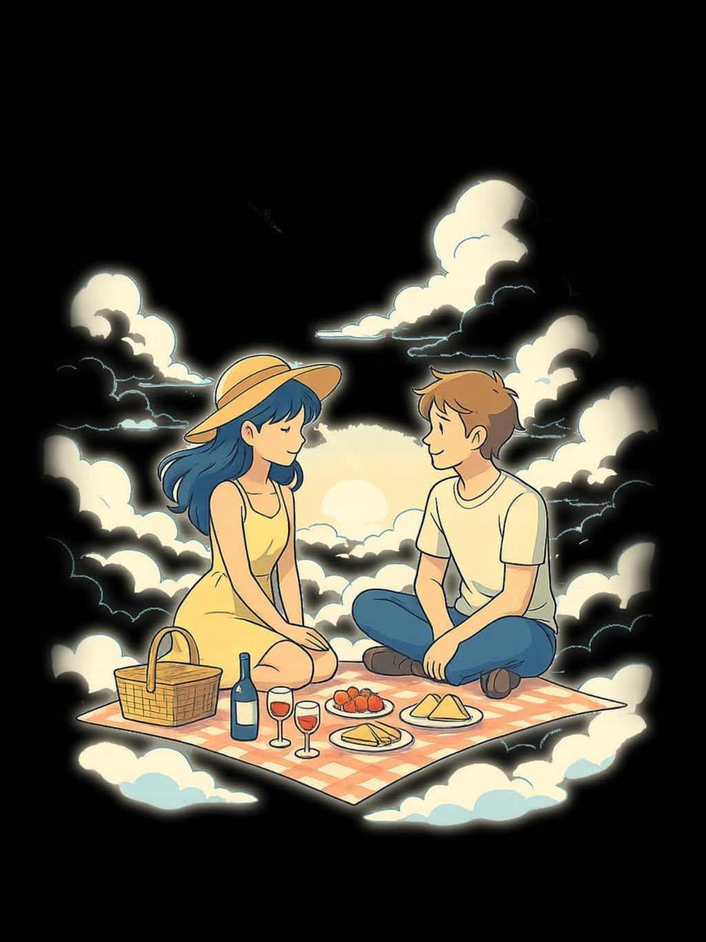 Kawaii Anime Couple Sweatshirt Cute Picnic Aesthetic Cozy Japanese Style Streetwear Gift for Anime Fans