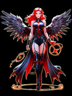 Anime Dark Sorceress Sweatshirt Red Winged Mage Crewneck Gothic Fantasy Girl Gift for Anime Fans and Gamers