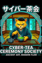 Cyber Tea Ceremony Society T Shirt Anime Cat Shirt Japanese Cyberpunk Streetwear Graphic Tee