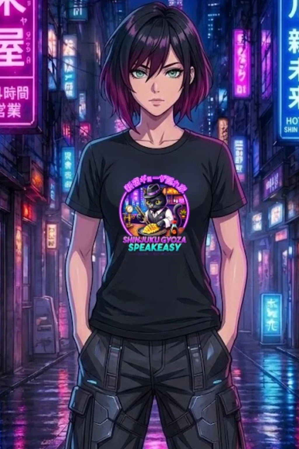 Shinjuku Gyoza Speakeasy T Shirt Neon Anime Cat Shirt Japanese Streetwear Cyberpunk Foodie Graphic Tee