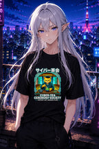 Cyber Tea Ceremony Society T Shirt Anime Cat Shirt Japanese Cyberpunk Streetwear Graphic Tee