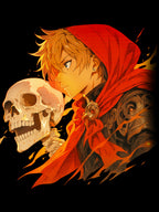 Anime Long Sleeve Shirt – Fiery Skull & Red Hood Warrior Art | Cool Anime Streetwear Tee | Epic Anime Apparel