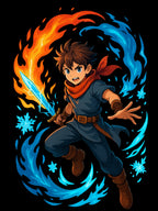 Fire and Ice Anime Wizard T-Shirt: Fantasy Mage Graphic Tee