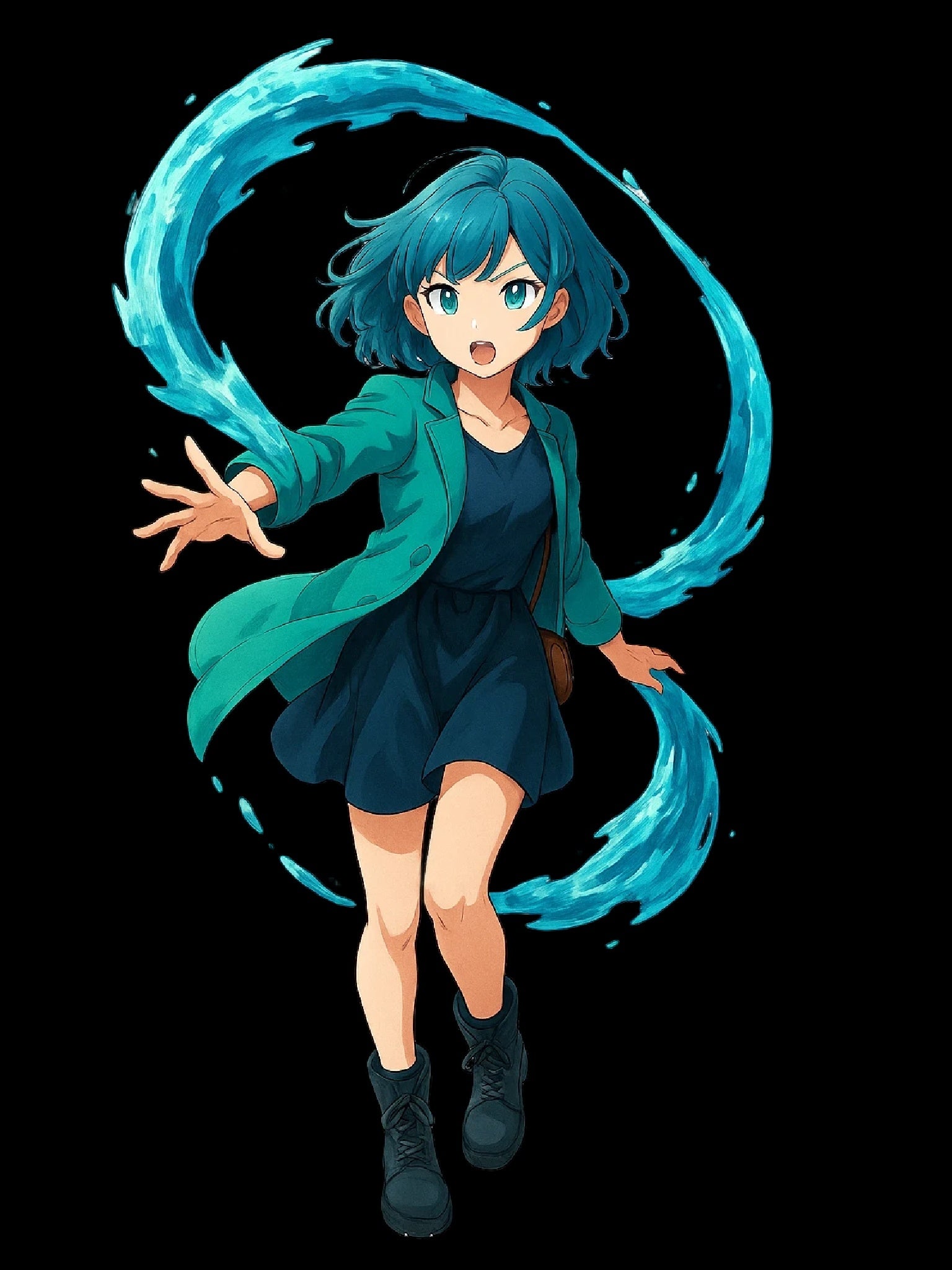 Anime Water Spirit Girl T-Shirt Neon Wave Power Graphic Tee Japanese Fantasy Streetwear Gift for Anime Fans