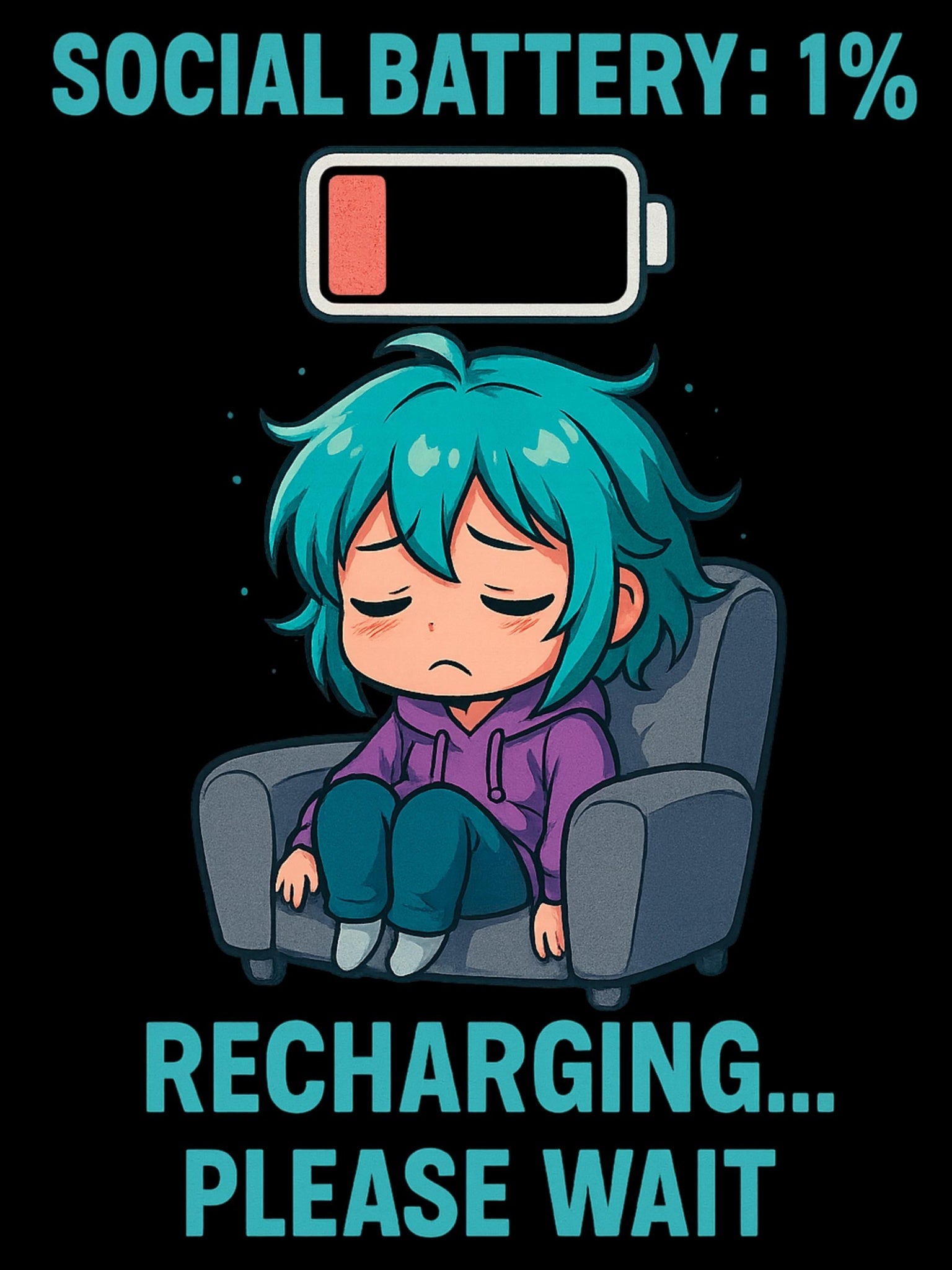 Anime Social Battery Shirt Funny Introvert T-Shirt Black Graphic Tee Gift for Gamers Otakus and Quiet People