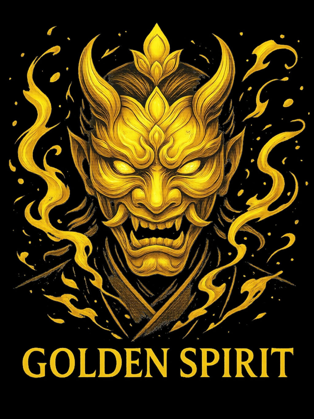 Golden Spirit Hoodie Japanese Demon Mask Sweatshirt Mythic Oni Anime Streetwear Gift for Him Her