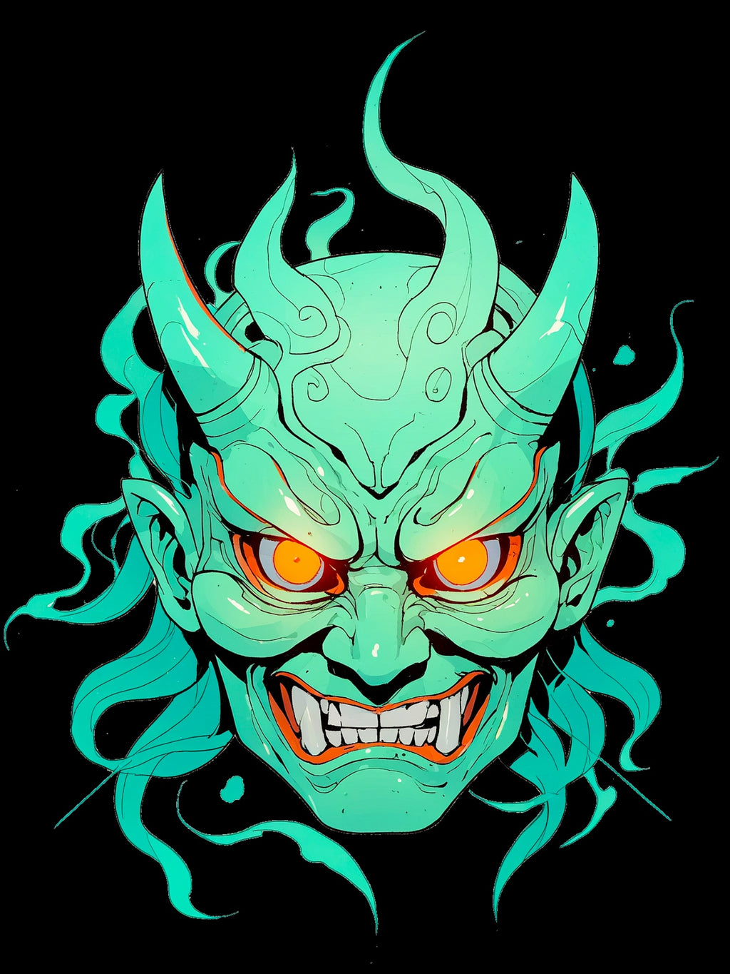 Wind Spirit Oni Mask Hoodie Anime Streetwear Green Glow Japanese Demon Mask Pullover Hoodie Gift for Anime Fans and Gamers