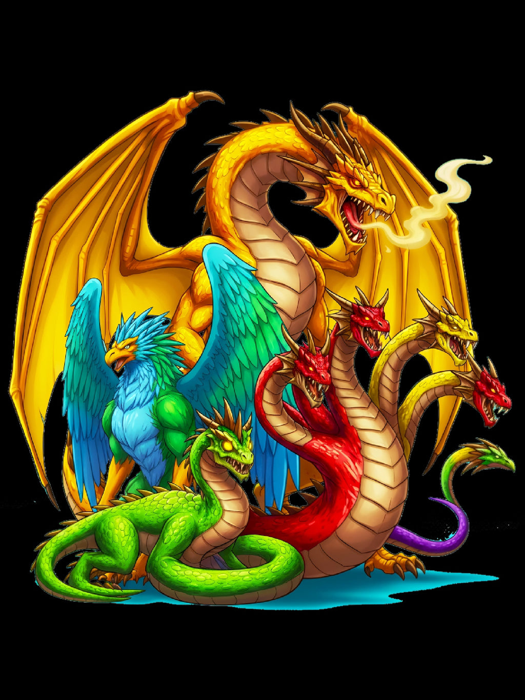 Dragon Hydra Griffin Basilisk T-Shirt Fantasy Monster Battle Shirt for RPG Gamers and Mythical Creature Fans