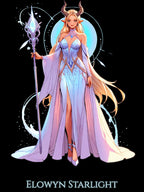 Elowyn Starlight Anime T-Shirt Magical Fantasy Girl Tee Neon Glow Gift for Gamers Anime Fans and Collectors Purple or Black Shirt