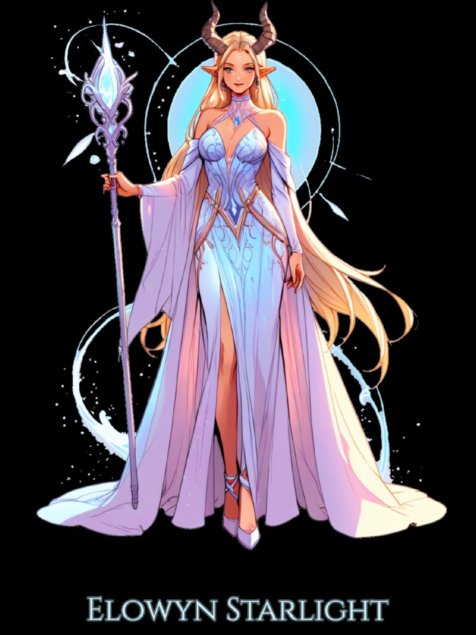 Elowyn Starlight Anime T-Shirt Magical Fantasy Girl Tee Neon Glow Gift for Gamers Anime Fans and Collectors Purple or Black Shirt