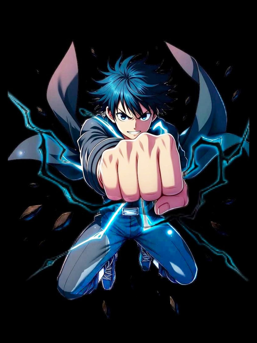 Anime Electric Punch Hoodie Streetwear Lightning Power Graphic Gift for Anime Fans and Gamers Cool Japanese Style Sweatshirt