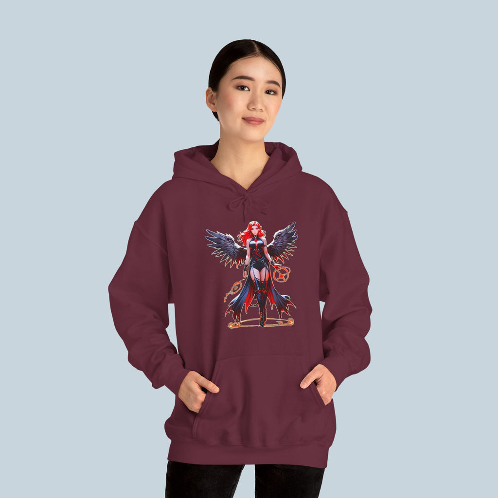 Anime Dark Sorceress Hoodie Red Winged Mage Pullover Gothic Fantasy Girl Gift for Anime Fans and Game