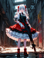Anime Gothic Girl Fleece Blanket Red Lolita Gun Art Throw Edgy Streetwear Gift for Anime Fans and Otaku Decor