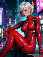 Anime Fleece Blanket Cyberpunk Girl Red Suit Neon Street Art Cozy Techwear Throw Gift for Gamers and Anime Lovers