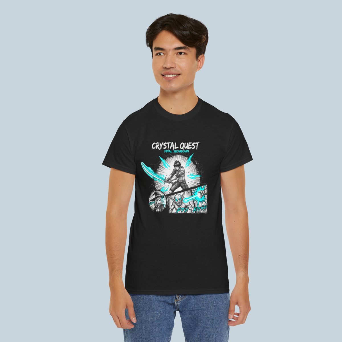 Crystal Quest Anime T Shirt Fantasy Manga Final Showdown Graphic Tee RPG Anime Gamer Shirt Unisex