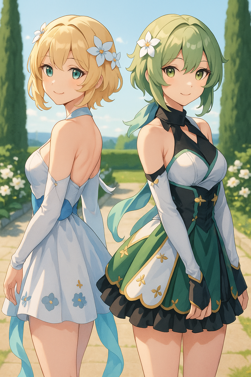 Anime Girls Poster: Elegant Magical Garden Art Print