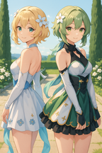 Anime Girls Poster: Elegant Magical Garden Art Print