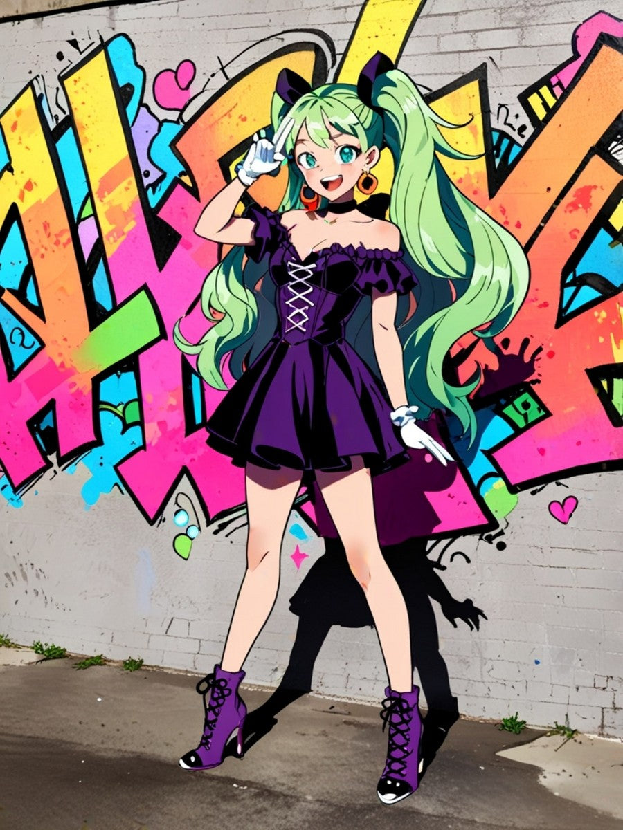 Graffiti Anime Girl Sherpa Blanket Street Art Neon Cozy Gift for Anime Fans and Gamers