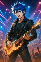 Anime Rock Star Poster: Fiery Guitarist Music Wall Art