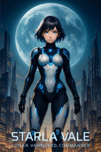 Starla Vale Lunar Vanguard Commander, Anime Poster, Futuristic Sci Fi Girl Wall Art, Cyberpunk City Moon Art, Gift Gamers Epic Anime Apparel