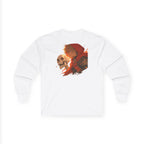 Anime Long Sleeve Shirt – Fiery Skull & Red Hood Warrior Art | Cool Anime Streetwear Tee | Epic Anime Apparel