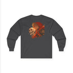 Anime Long Sleeve Shirt – Fiery Skull & Red Hood Warrior Art | Cool Anime Streetwear Tee | Epic Anime Apparel