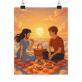 Romantic Anime Sunset Picnic Poster, Wall Art for Home Decor, Gift for Couples