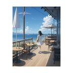 Anime Poster Girl on Seaside Café Terrace with Ocean View Wall Art