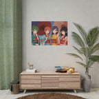 Vibrant Anime Wall Art Girls in Kimono with Parasols Japanese Festival Art Print