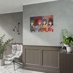 Vibrant Anime Wall Art Girls in Kimono with Parasols Japanese Festival Art Print