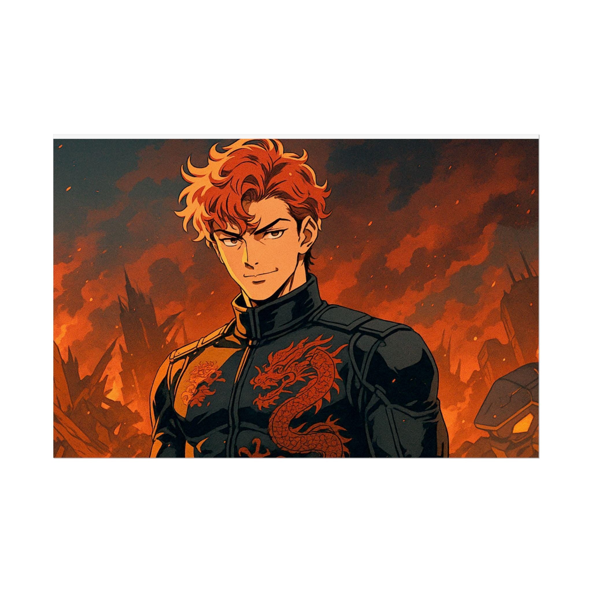 Epic Dragon Anime Art Print: Vibrant Flame Design